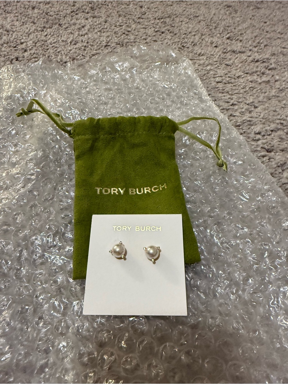 Tory Burch Pearl Stud Earrings Gold Tone